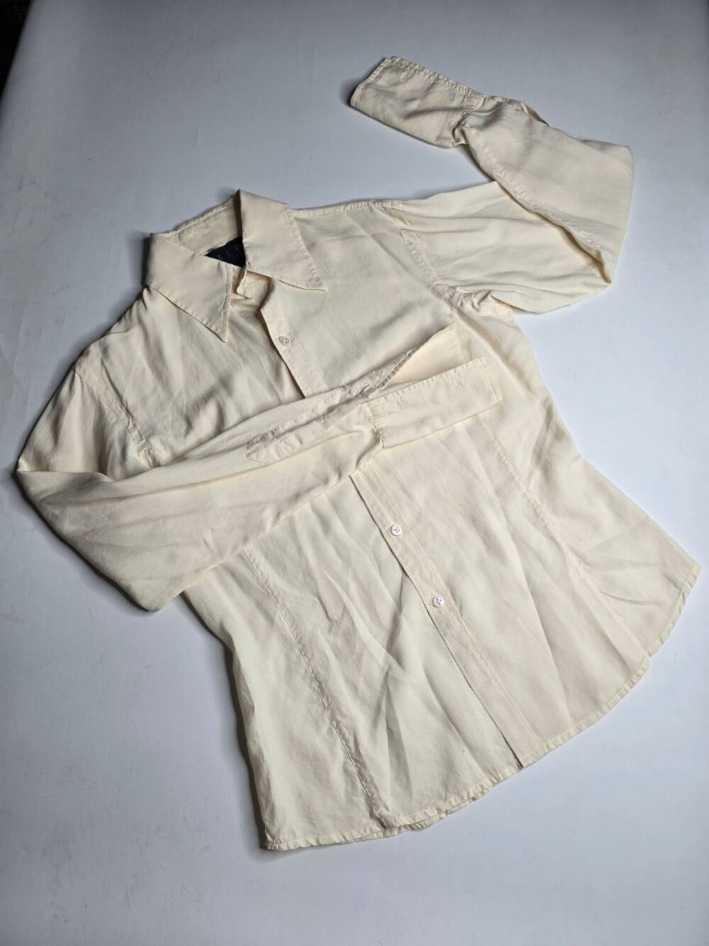 Ralph Lauren Womens Ivory 100% Silk Button-Up Long Sleeve Shirt Size 6